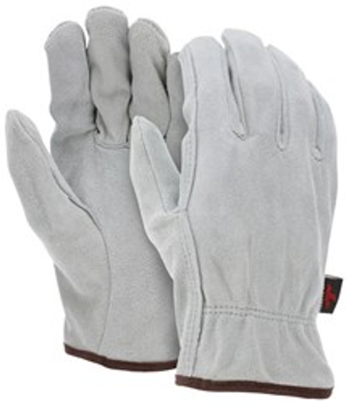 Leather Drivers Work Gloves, Select Natural Pearl Gray Split Leather, Straight Thumb - L
