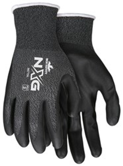 MCR Safety NXG® Work Gloves, 15 Gauge Salt and Pepper Nylon Shell, Black Nitrile Foam Palm and Fingertips - S