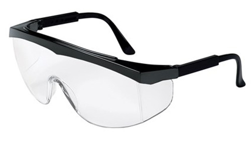 SS1 Series, Black Safety Glasses with Clear Uncoated Lens, Wrap-Around Lens Design with Built-In Side Shields