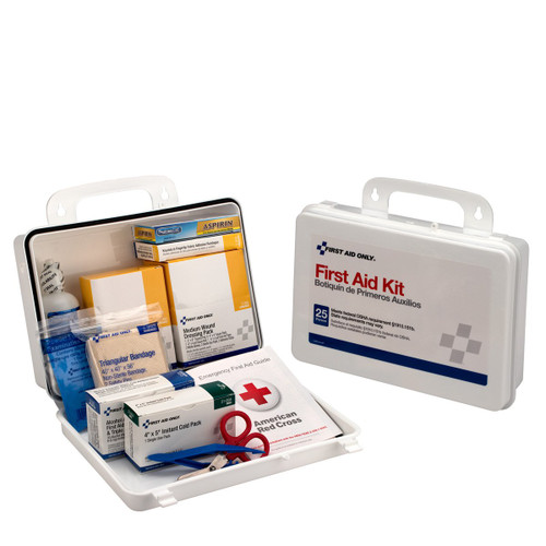 First Aid Only® 6430 First Aid Kit, 6-1/2 in H x 9-1/2 in W x 2-3/4 in D, Plastic, 25 People Served - 6430