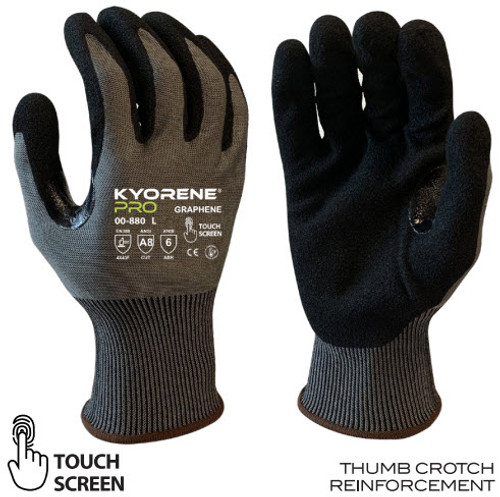 18 Gauge, Kyorene Pro Liner With Black HCT MicroFoam Coating, Nitrile Palm Coating, ANSI 4, L