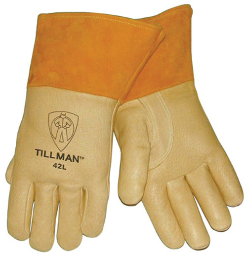 Tillman Brown Top Grain Pigskin Cotton/Foam Lined Premium Grade MIG Welders Gloves With Straight Thumb, 4" Cuff And Kevlar Lock Stitching - S