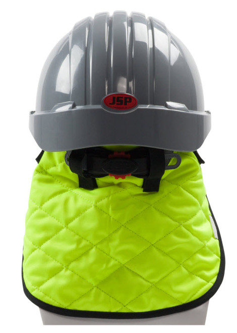Hi-Vis Yellow OS Hard hat evaporative cooling hi visibility neck shade, LY Cooling Hard Hat Liner 396-EZ810