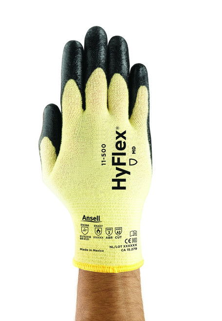 HyFlex® 11-500 Left and Right Medium-Duty Coated Gloves, 11, Black/Yellow