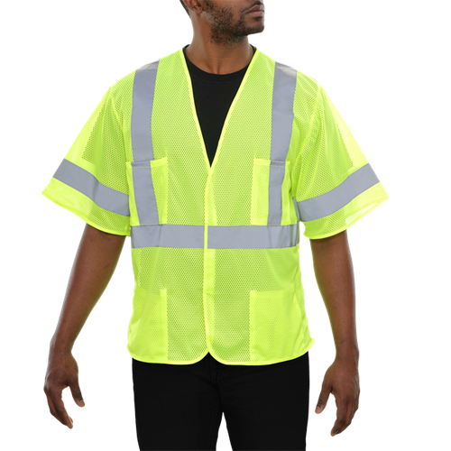 533-ET-LM Economy Safety Vest: Hi Vis Vest: Pocketed Zip Mesh: ANSI 3 - 3X