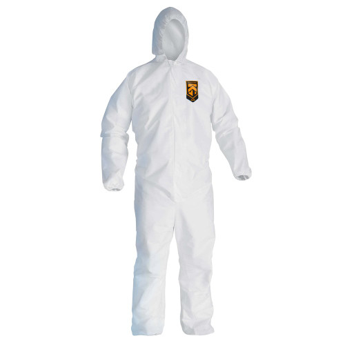 KleenGuard™ A20 Coveralls, White, L, Zipper Front, Elastic Back, Wrists, Ankles and Hood
