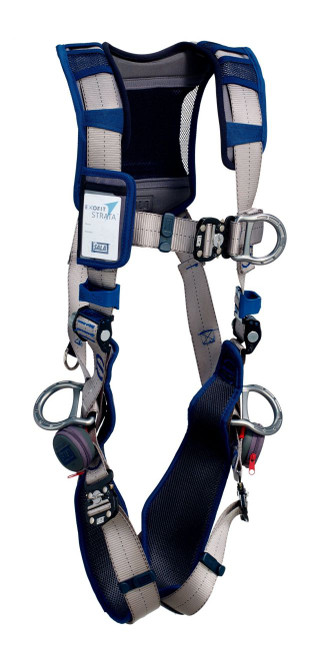 3M™ DBI-SALA® ExoFit STRATA™ Vest-Style Positioning/Climbing Harness 1112512, Grey, Blue, Large, Full Body Vest-Style, 2 Hip, Chest, Pop-Up Dorsal D-Ring, Integral Trauma Straps, ANSI 359.11