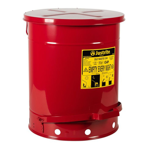 14 Gallon, Oily Waste Can, Hands-Free, Self-Closing Cover, Red - 09500