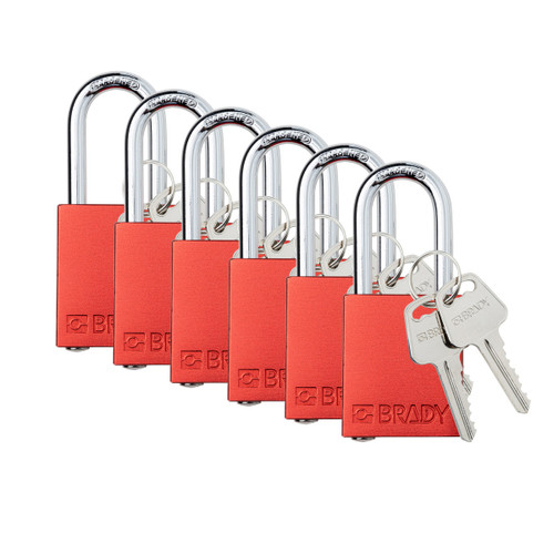 Standard Key Retaining Lockout Aluminum Padlock 1.5 Steel Shackle KD Red 6PK