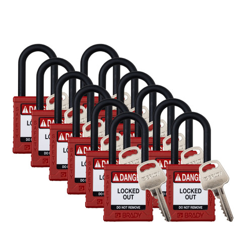 Standard Key Retaining Lockout Plastic Padlock 1.5in Plastic Shackle KA Red 12PK