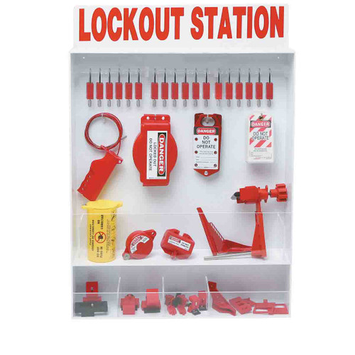 Extra-Large Lockout Station with 18 Safety Padlocks, 25 Tags - Open Style Without Doors