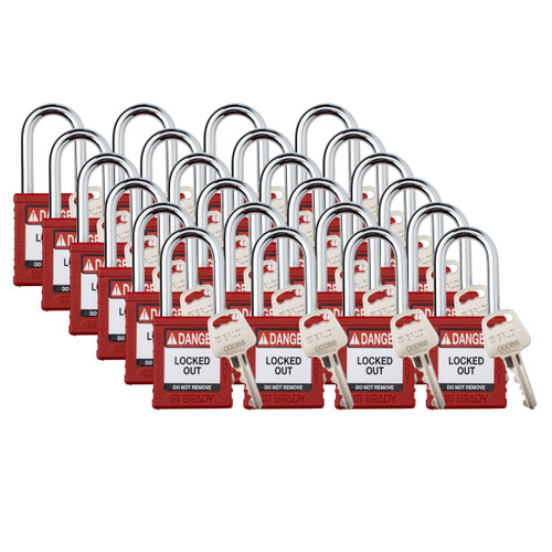 Standard Key Retaining Lockout Plastic Padlock 1.5 Steel Shackle KA Red 24PK