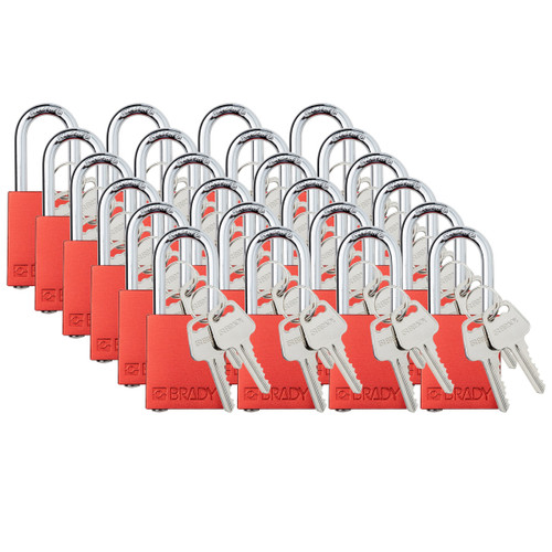 Standard Key Retaining Lockout Aluminum Padlock 1.5 Steel Shackle KA Red 24PK