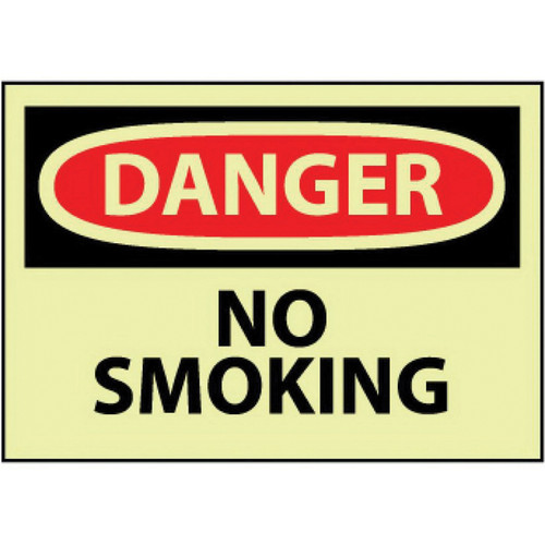 NMC™ GD79PB Glow-in-the-Dark Safety Sign, DANGER NO SMOKING Legend, 10 in H x 14 in W, Pressure Sensitive Vinyl, Red & Black/Yellow