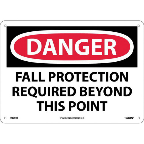 NMC™ D528RB Safety Sign, DANGER FALL PROTECTION REQUIRED Legend, 10 in H x 14 in W, Rigid Plastic, Red & Black/White