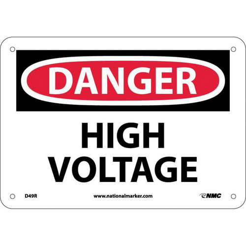 NMC™ D49R Safety Sign, DANGER HIGH VOLTAGE Legend, 7 in H x 10 in W, Rigid Plastic, Red & Black/White