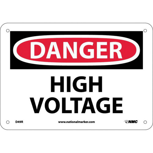 NMC™ D49R Safety Sign, DANGER HIGH VOLTAGE Legend, 7 in H x 10 in W, Rigid Plastic, Red & Black/White