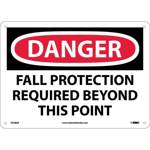 NMC™ D528AB Safety Sign, DANGER FALL PROTECTION REQUIRED Legend, 10 in H x 14 in W, Aluminum, Red & Black/White