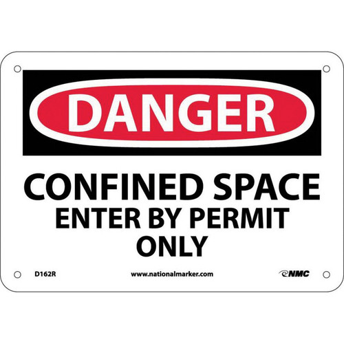 NMC™ D162R Safety Sign, DANGER CONFINED SPACE Legend, 7 in H x 10 in W, Rigid Plastic, Red & Black/White