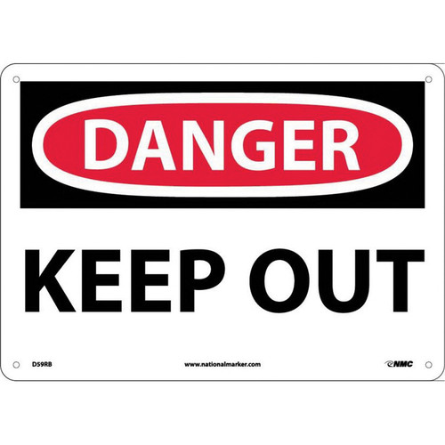 NMC™ D59RB Safety Sign, DANGER KEEP OUT Legend, 10 in H x 14 in W, Rigid Plastic, Red & Black/White