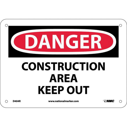 NMC™ D404R Safety Sign, DANGER CONSTRUCTION AREA Legend, 7 in H x 10 in W, Rigid Plastic, Red & Black/White