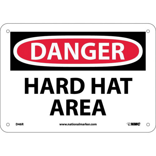 NMC™ D46R Safety Sign, DANGER HARD HAT AREA Legend, 7 in H x 10 in W, Rigid Plastic, Red & Black/White