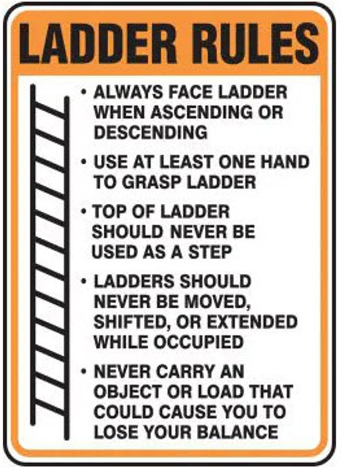 Safety Sign: Ladder Rules, Dura-Plastic, 14"x10"