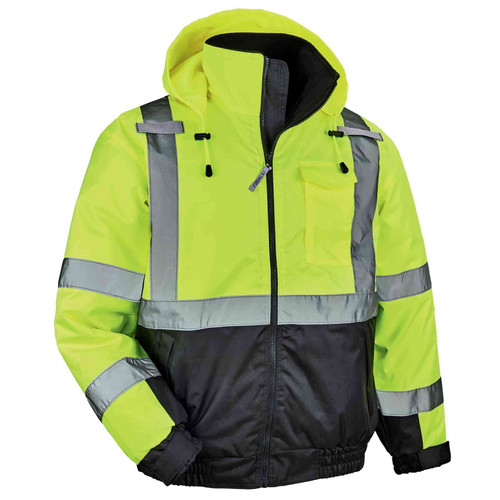 GloWear® 8377 Type R, Class 3 Hi-Vis Bomber Jacket - Quilted, Lime, M