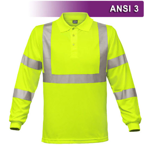 Reflective Apparel Safety Polo: Hi Vis Polo: Long Sleeve Lime Birdseye: ANSI 3 (VEA-314-ST), S