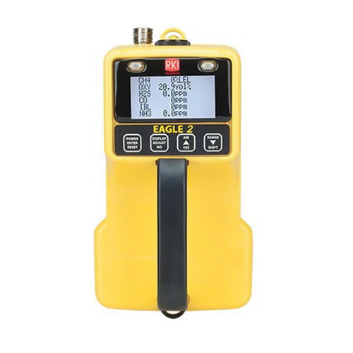 RKI Eagle 2 Portable Gas Monitor, 0 to 100% CH4 (IR), 0 to 40% O2, 0 to 100 ppm H2S, 0 to 500 ppm CO, 0 to 6 ppm SO2