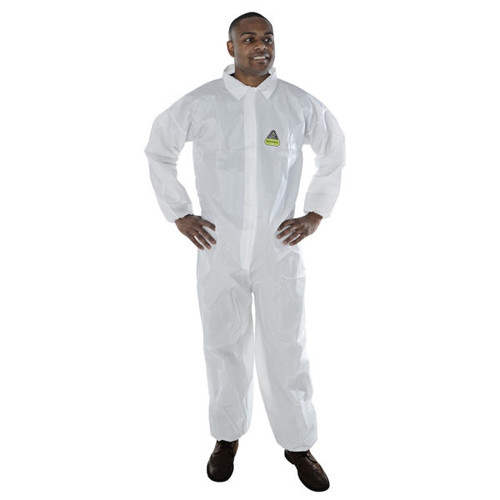 Cordova MP200 Defender 2 White Microporous Coverall Zipper Front With Flap And Collar Elastic At Waist Wrist & Ankles - L
