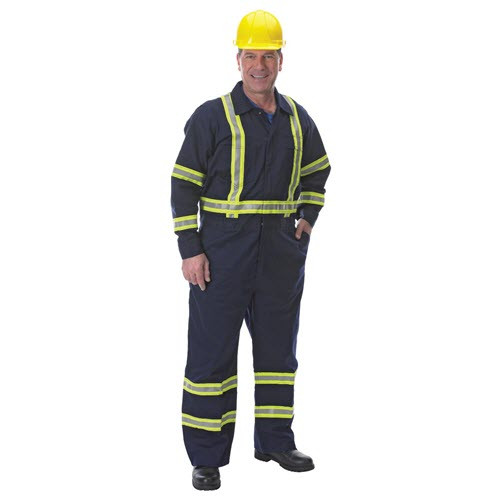 Lakeland® CO81RT13 Flame-Resistant Coverall with Reflective Trim, M, 100% Cotton, Navy Blue