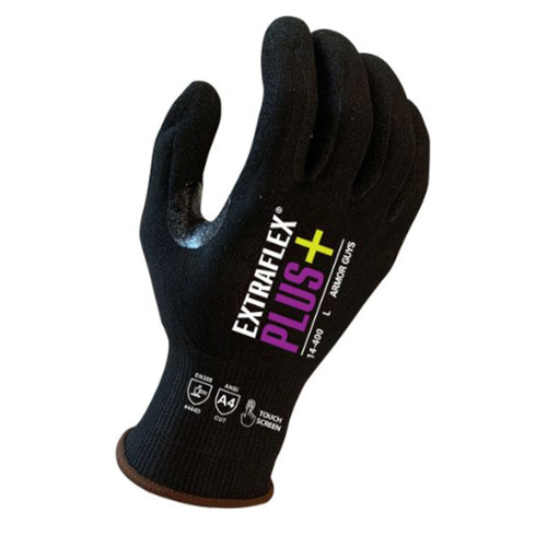 EXTRAFLEX PLUS+ 18g Black Liner with a HCT Microfoam Nitrile Palm Coating A4 - Small