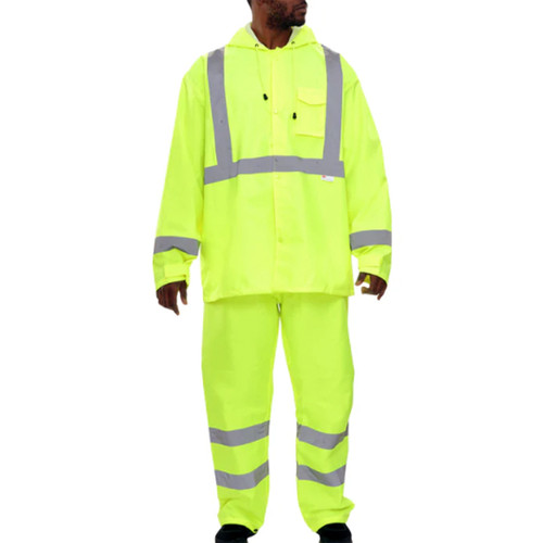 Safety Raingear: Hi-Vis Rainsuit: Waterproof Hooded Parka Coat & Pants - 6X