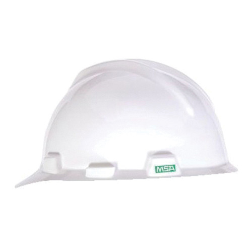 MSA V-Gard® 475358 4-Point Fas-Trac III Ratchet Suspension Cap Style Hard Hat, Standard, Polyethylene, White