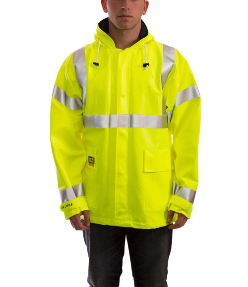 Eclipse Arc & Flash Fire Resistant Class 3 Jacket, Attached Hood In Collar, Lime, Xl