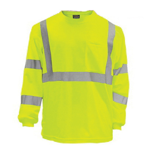 Hi-Vis Lime Safety Shirt, Long Sleeve, Pocket, ANSI 3-Lime-5X