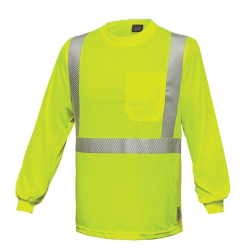VEA® VEA-202-CT-LM ANSI Class 2 High-Visibility Long Sleeve Safety Shirt, 3X, 100% Polyester, Fluorescent Lime