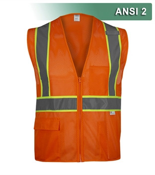 Hi-vis economy vest with contrasting tape, zippered-Orange-5X