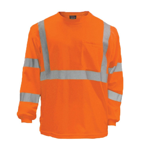VEA® VEA-204-ST-OR ANSI Class 3 High-Visibility Long Sleeve Safety Shirt, S, 100% Polyester, Fluorescent Orange