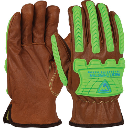 Boss® Xtreme KS993KOAB High Performance Driver's Gloves, 2X, Top Grain Goatskin Leather, Glazed Ginger/High-Visibility Green