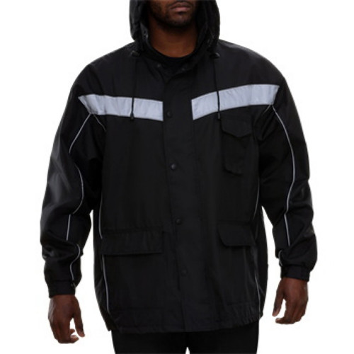 VEA® 431-ST-BK Breathable High-Visibility Hooded Reflective Jacket, L, 100% Polyester, Black