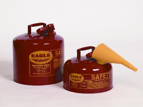 Type I Steel Safety Can For Flammables, 2.5 Gallon, With Funnel, Flame Arrester, Red