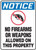 OSHA Notice Safety Sign: No Firearms Or Weapons Allowed On This Property, Plastic, 10"x7"