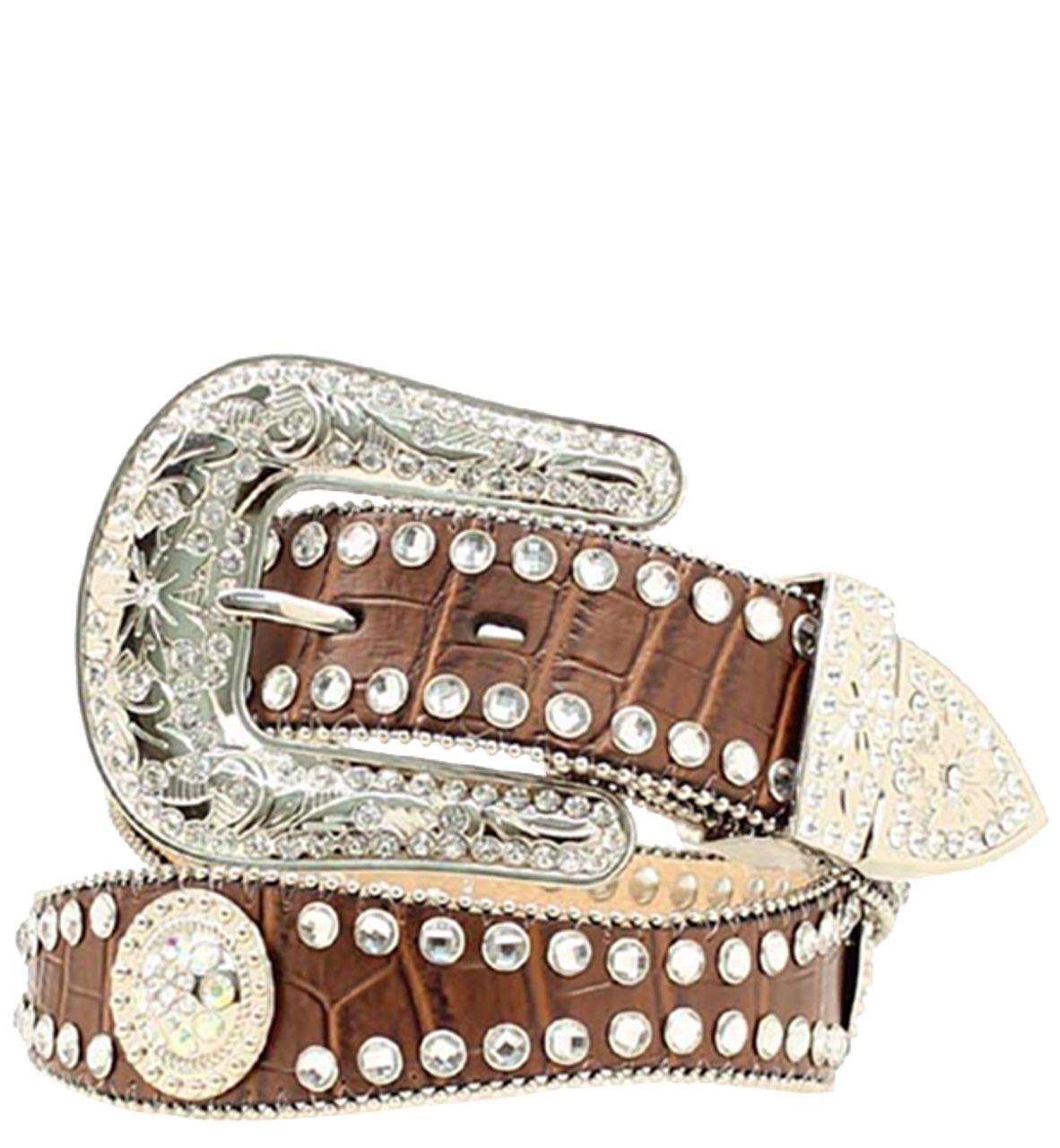 Blazin Roxx Women's Croc Scalloped Belt w/Conchos - Brown/Silver/Clear - XL