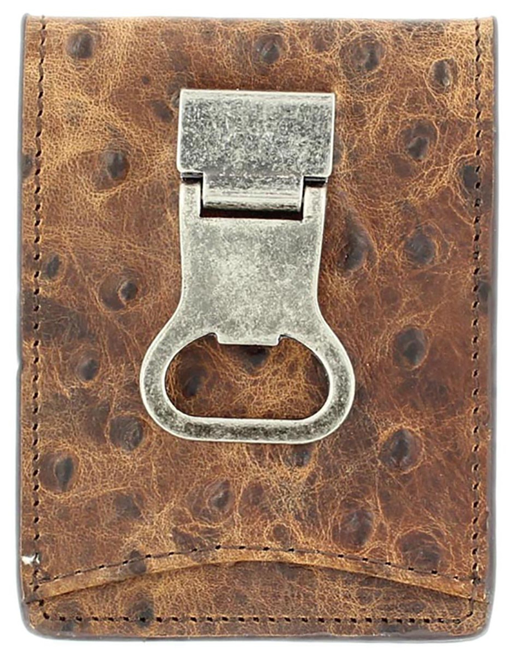 Nocona Men's Ostrich Bi-fold Wallet w/ Money Clip & Bottle Opener - Brown