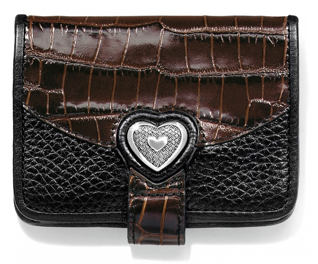 Brighton Brown Patent Leather Wallet Coin Purse With Silver Heart Moc Croc  | eBay
