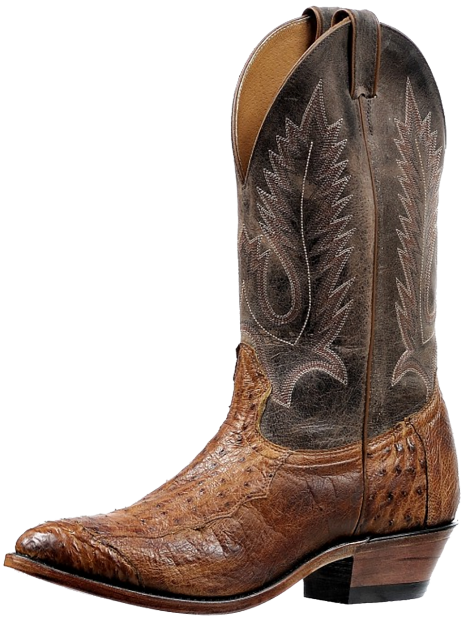 Men’s Cognac Ostrich Leather Boot with Brown Shaft 10