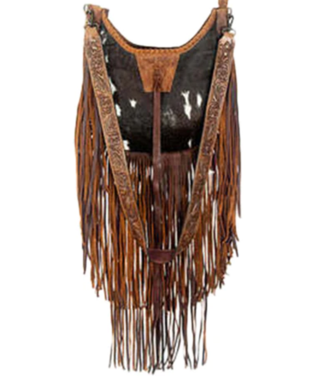 CLEARANCE! Brown and White Cowhide Carryall Leather Fringe Bag
