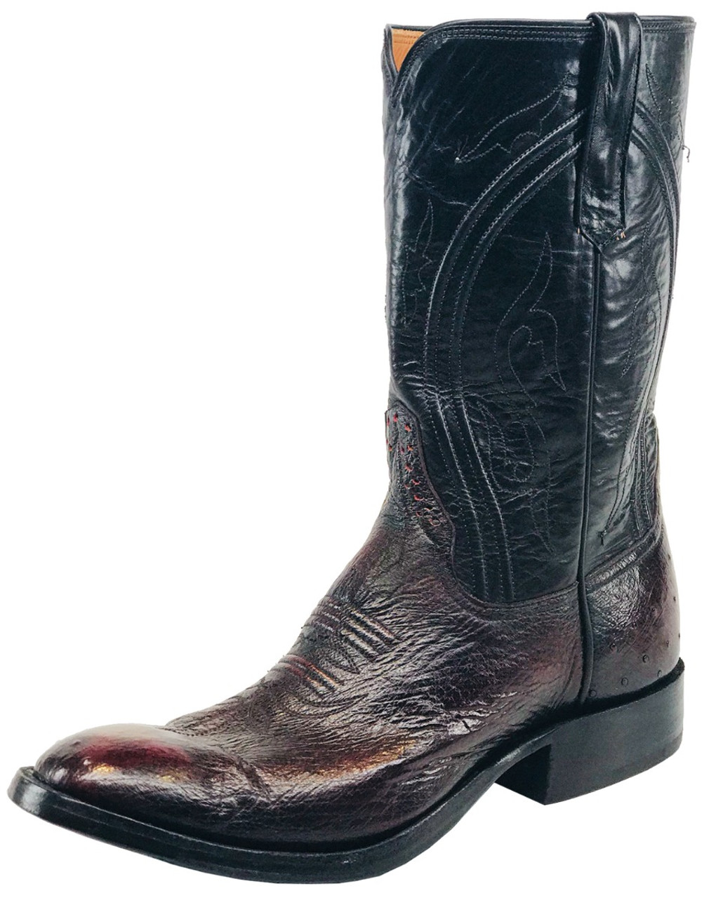 Men's Roper Toe Smooth Ostrich Boot - Black Cherry